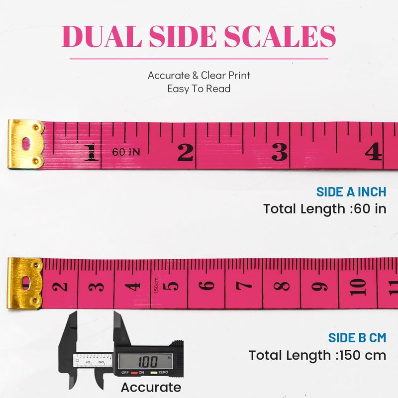 MYGBBKITDEC Tape Measure Body Sewing Measuring Tape Soft Double Scale Fabric Tape Measurement for Sewing Cloth 60-inch, 3 Pack Craft Vinyl Tailor Ruler for Weight Loss (Pink) - Image 3